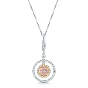 18ct White & Rose Gold Pink Diamond Pendant with Double Diamond Surround