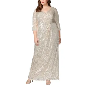 Alex Evenings 8496646 Plus Size Long 3/4 Sleeve Sequins Formal Dress