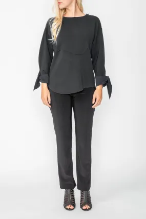 Black Asymmetrical Cut Sleeve Tie Top