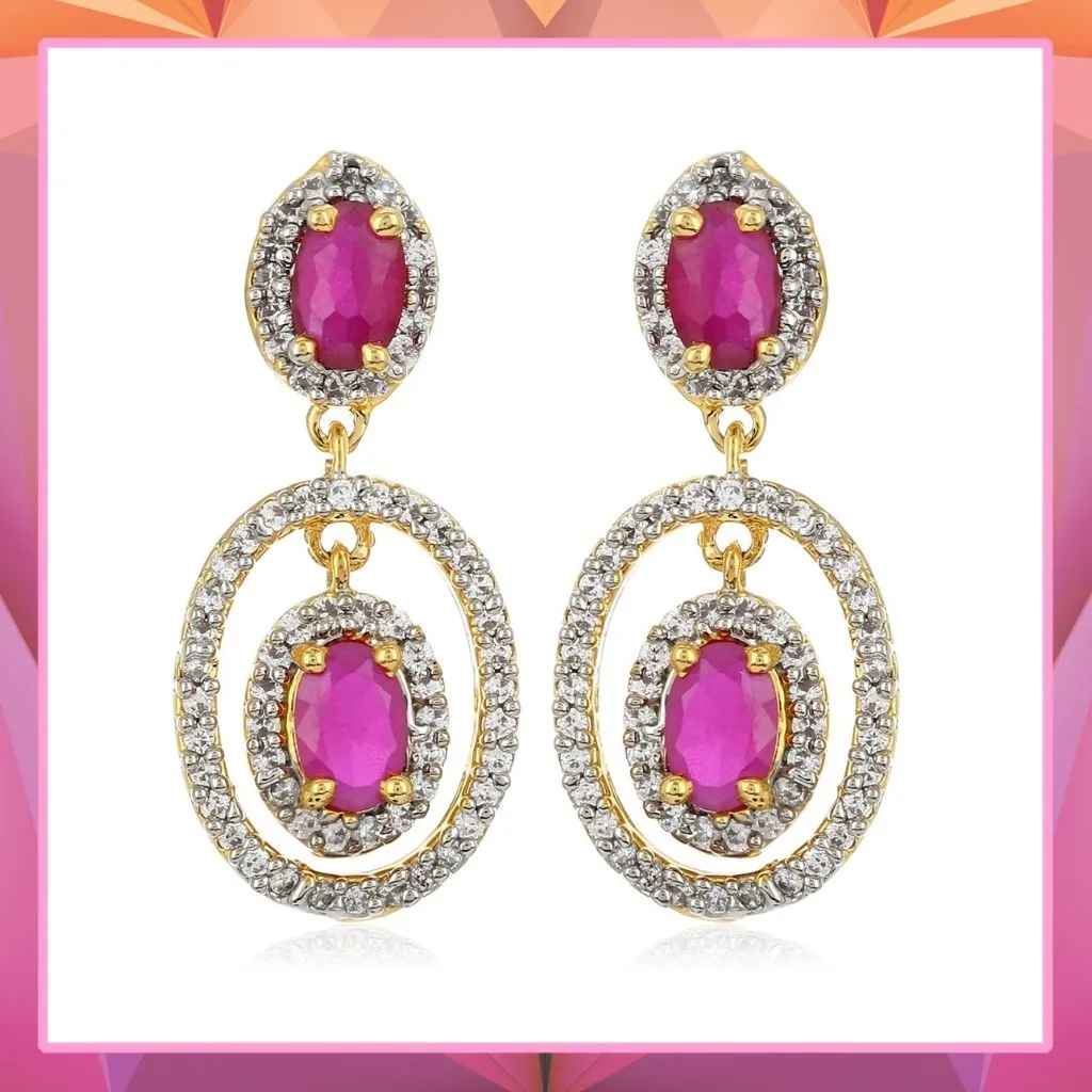 Drop Earring With White And Pink AD Stones