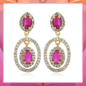 Drop Earring With White And Pink AD Stones