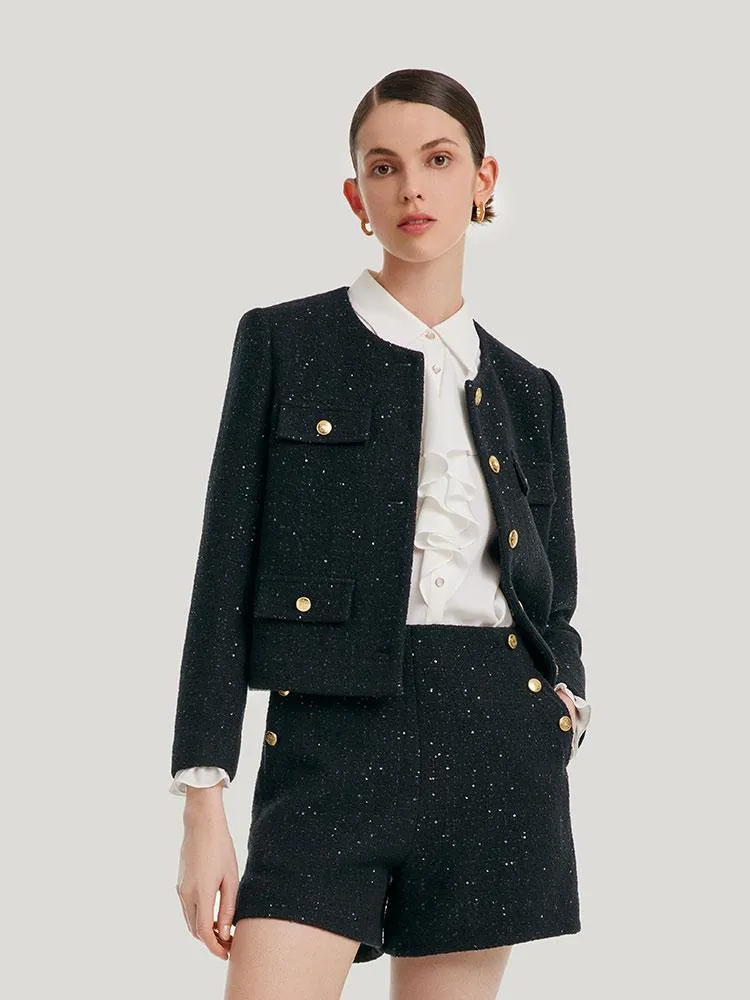 Elegant Black Tweed Cropped Jacket