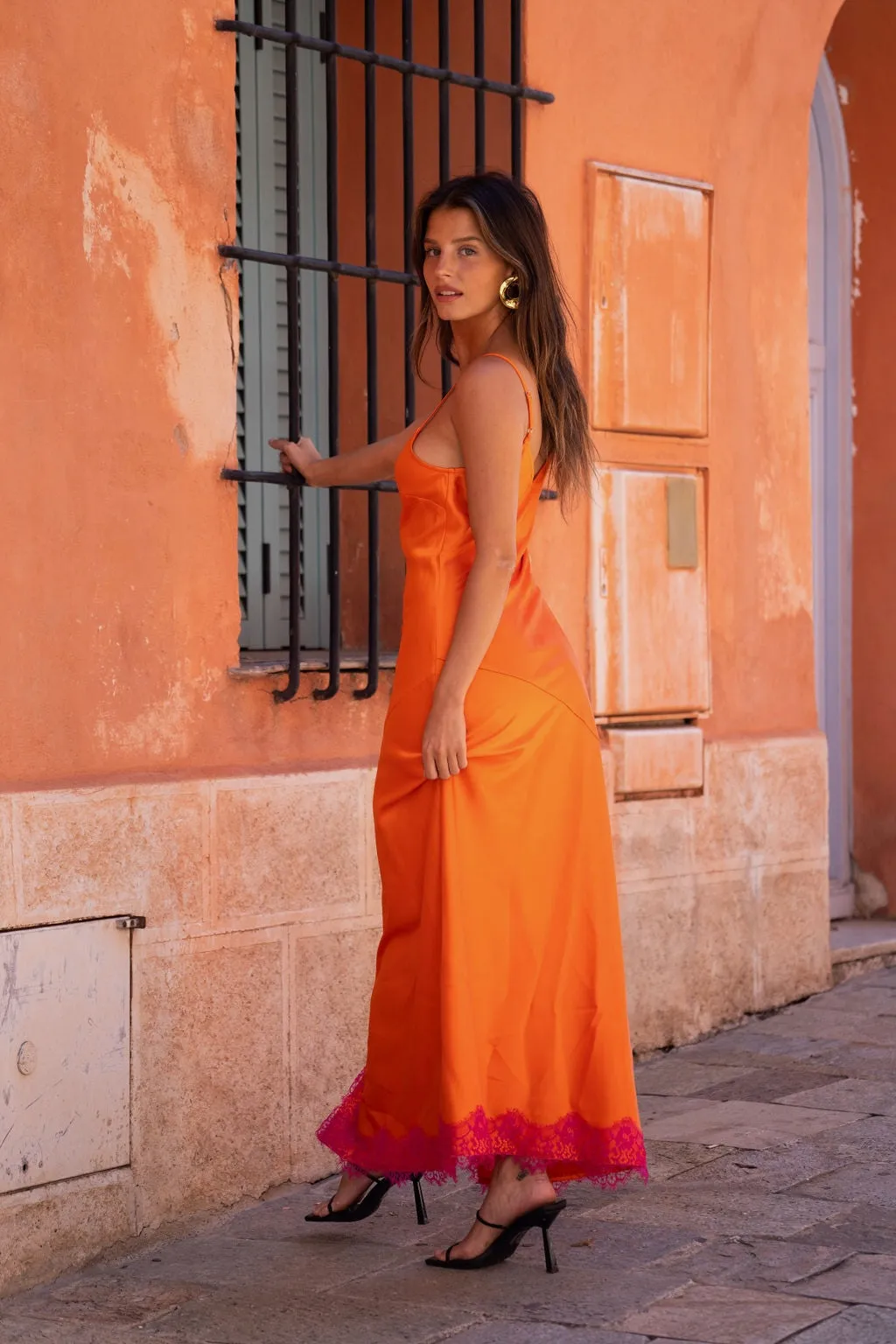 Gigi Orange Satin Maxi Dress