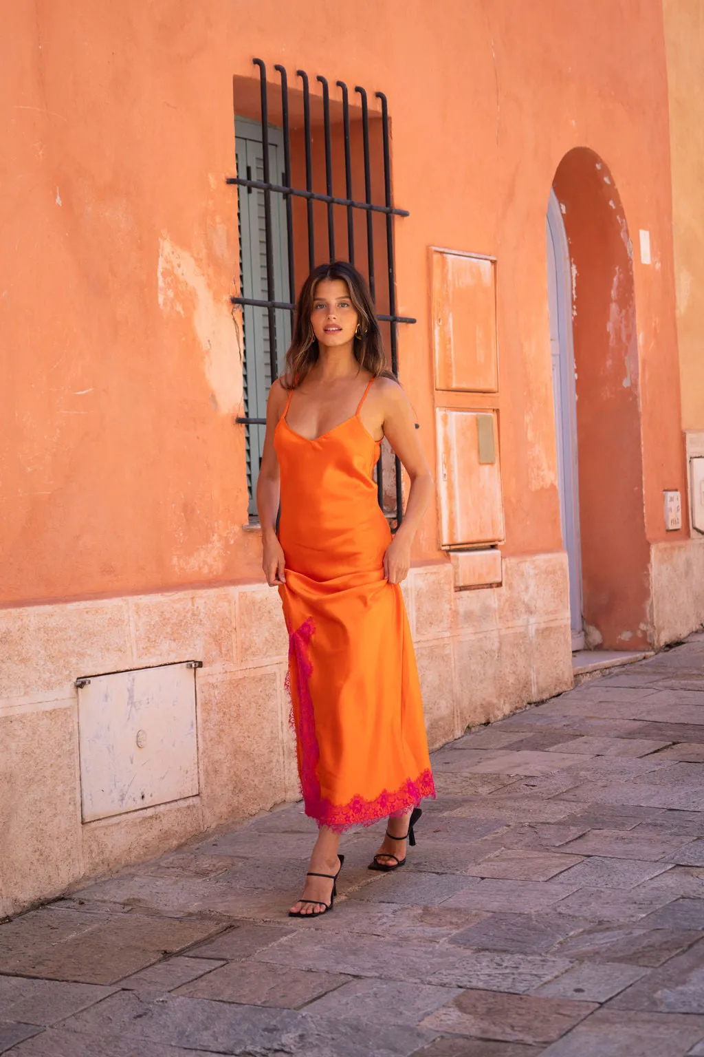 Gigi Orange Satin Maxi Dress