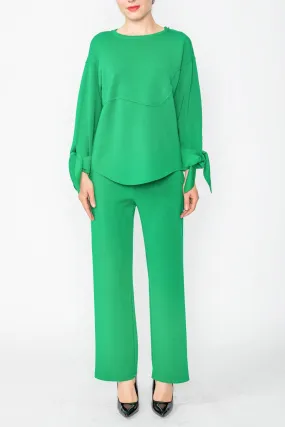 Green Asymmetrical Cut Sleeve Tie Top