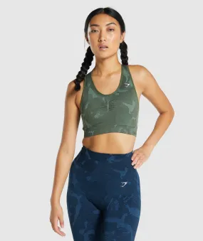 Gymshark Adapt Camo Seamless Racer Back Sports Bra - Savanna | Green