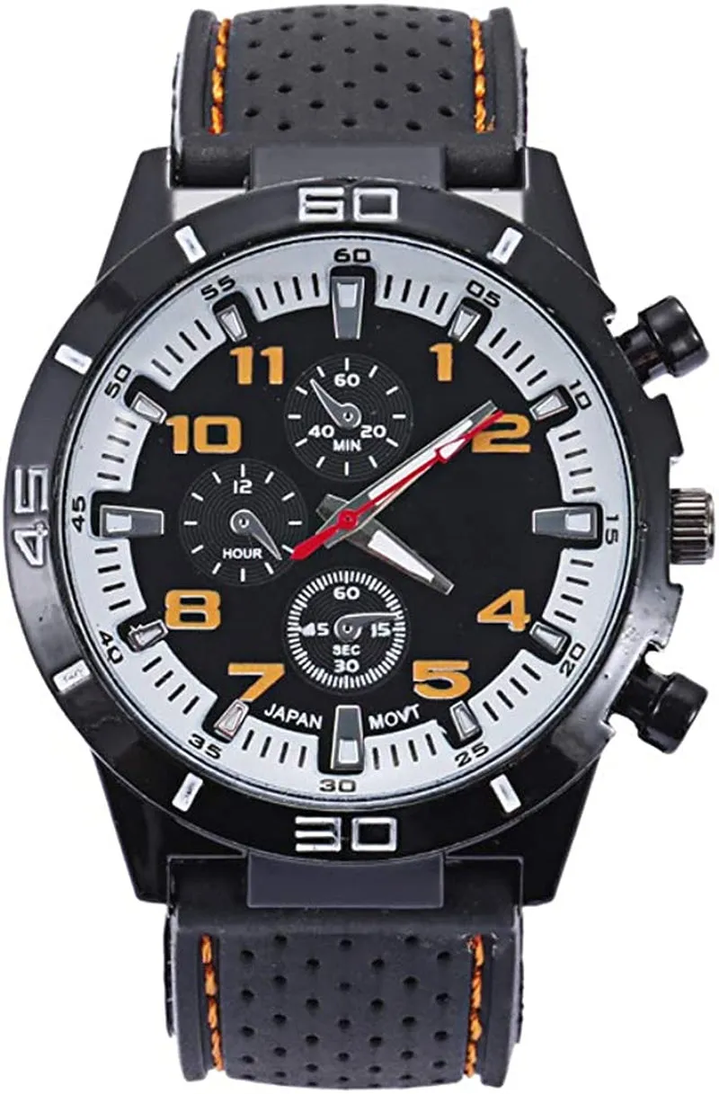 Men's GT Racer Sport Watch Military Pilot Aviator Army Style Black Silicone Mens Watch