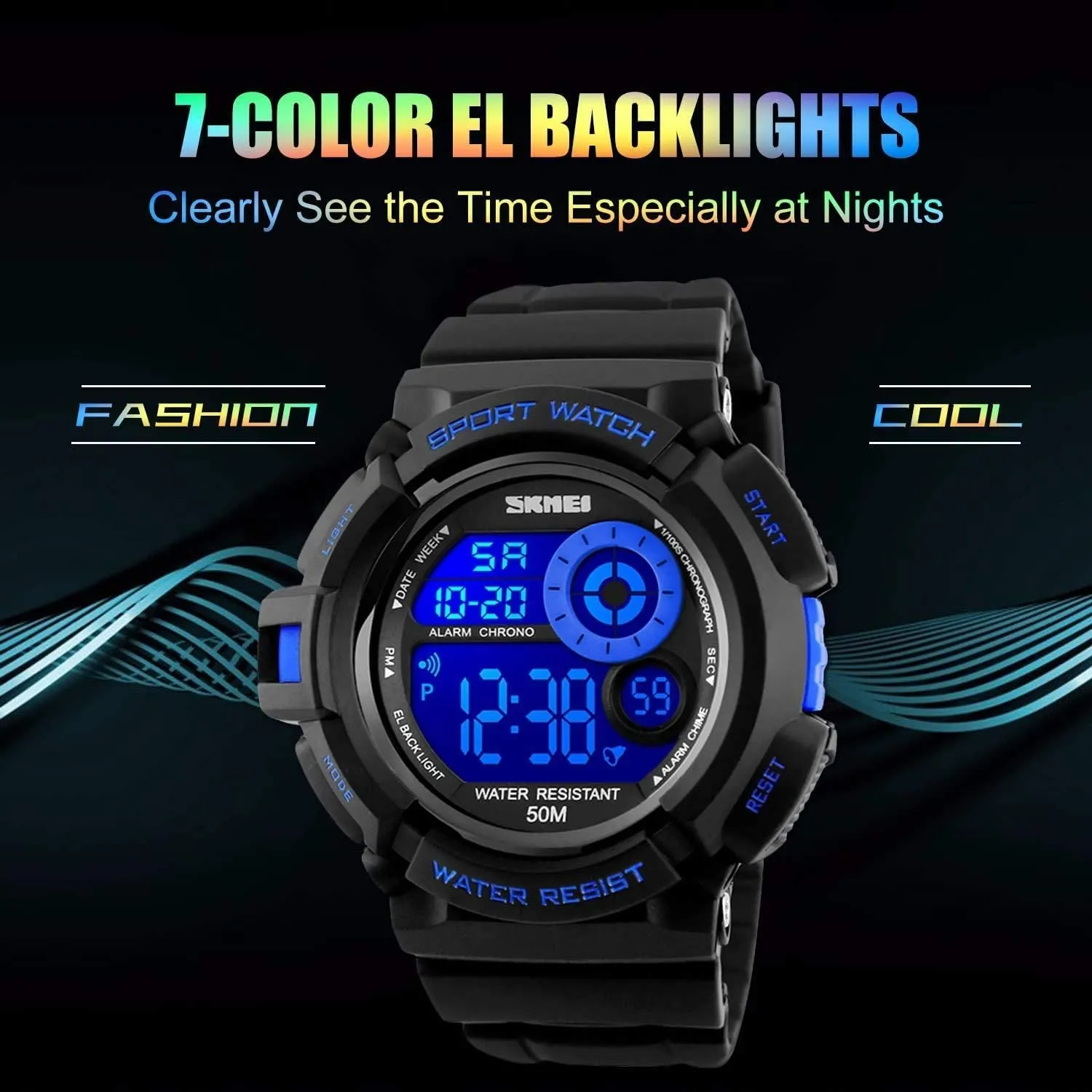 Men's Sport Watch,Digital Military Army Sports Multifunction LED Watch Electronic Waterproof Stopwatch Unique Dial 7 Color Changeable Backlight