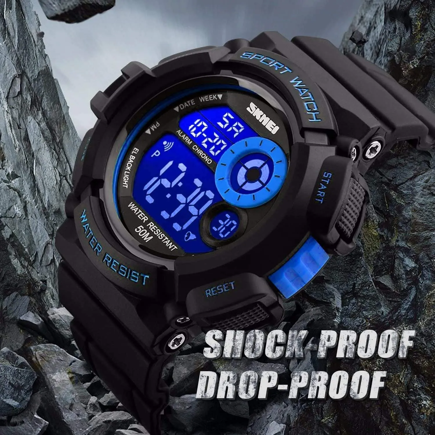 Men's Sport Watch,Digital Military Army Sports Multifunction LED Watch Electronic Waterproof Stopwatch Unique Dial 7 Color Changeable Backlight