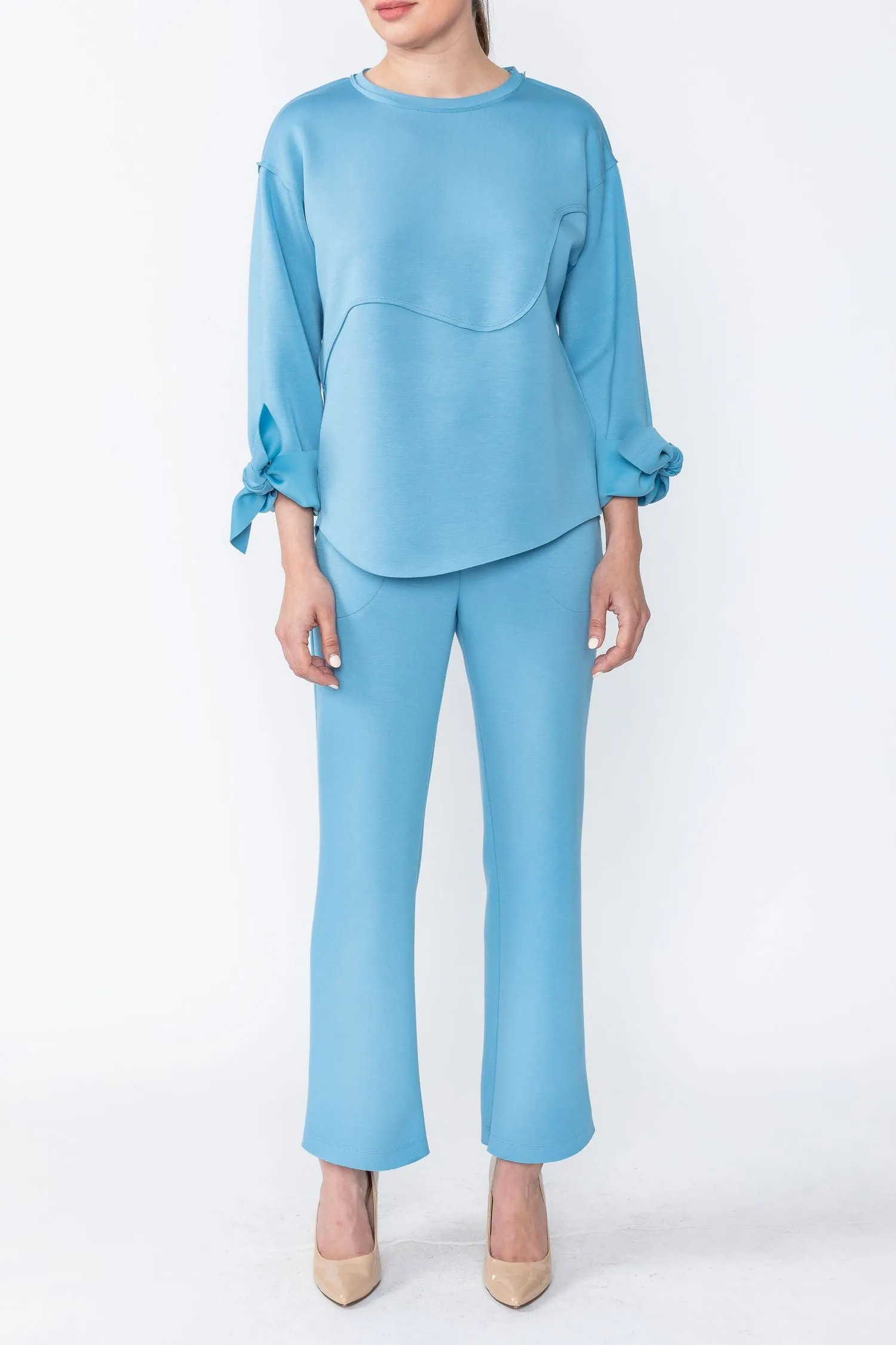 Sky Asymmetrical Cut Sleeve Tie Top