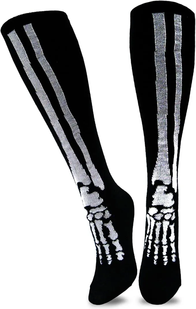 TeeHee Novelty Halloween Skeleton Fun Knee High Socks Black 1 Pair (9-11, Knee High 11985)