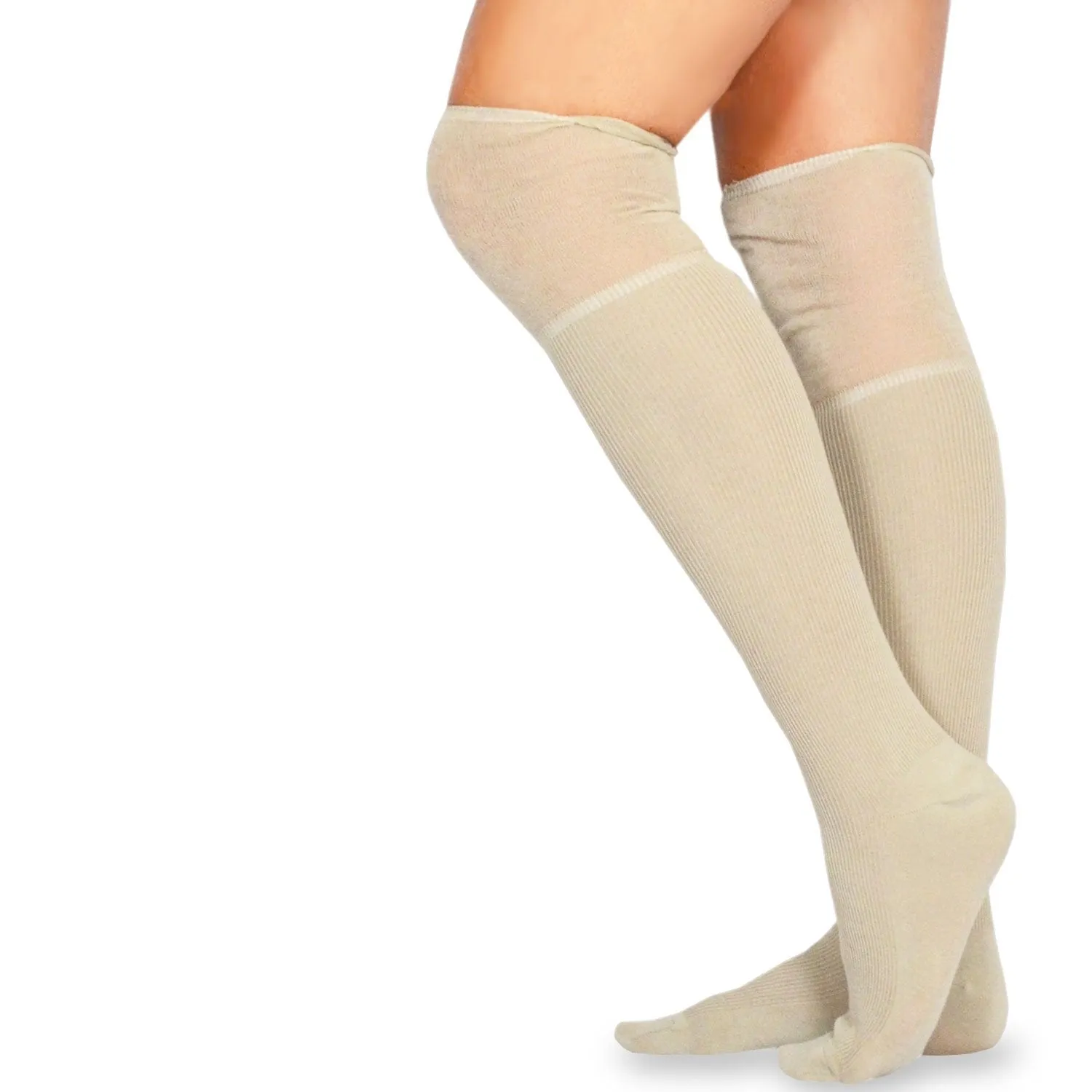 TeeHee Socks Women's Casual Cotton Over the Knee Rib with Slouch Top 5-Pack (10772)