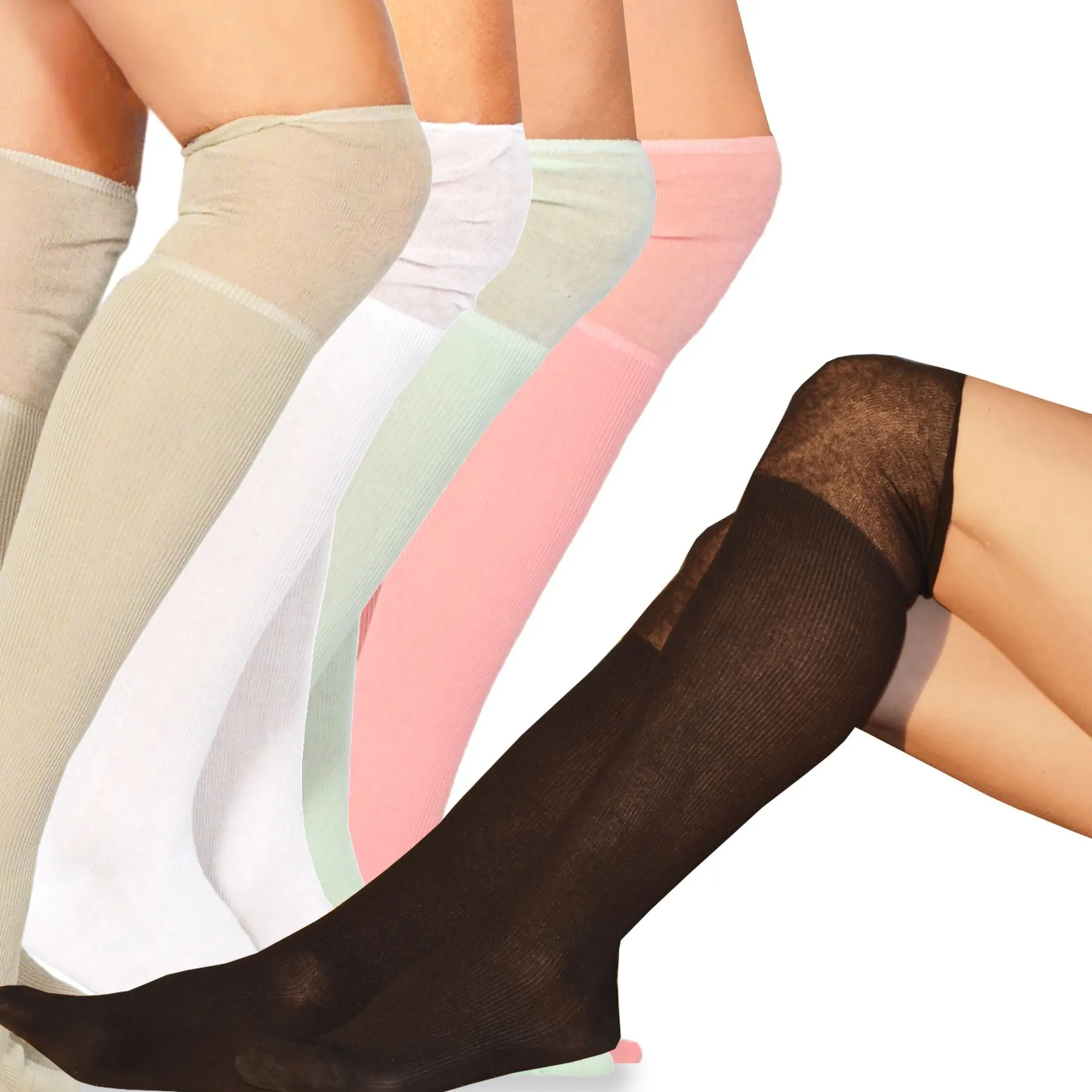 TeeHee Socks Women's Casual Cotton Over the Knee Rib with Slouch Top 5-Pack (10772)