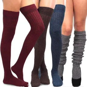 TeeHee Socks Women's Casual Cotton Thigh High Marled 4-Pack (10378)